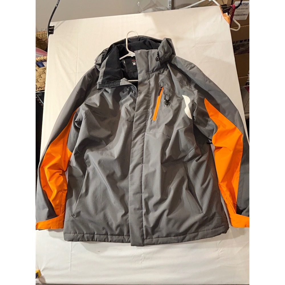 Spyder Mens XXL Gray Orange Thinsulate Insulated Hooded Ski Jacket Coat